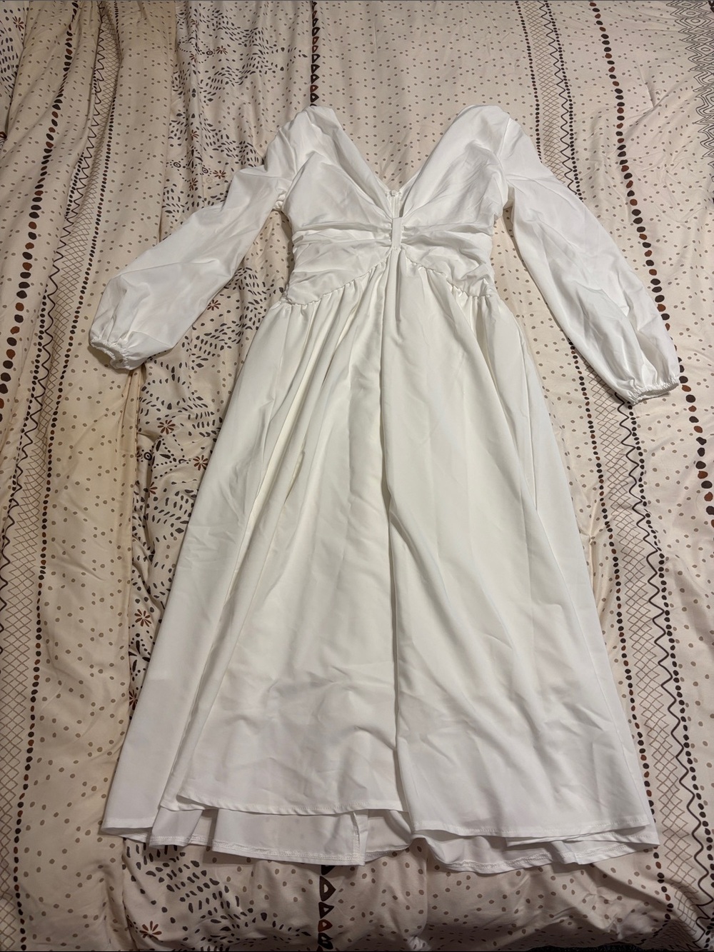 SHEIN White Long Sleeve V-Neck Midi Dress